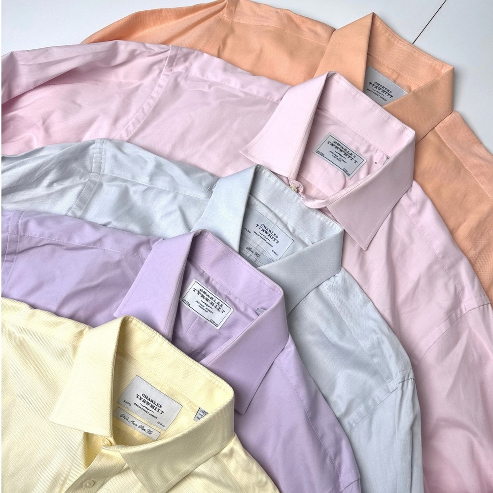 Lot of 5 Charles Tyrwhitt Slim Fit French Cuff Dress Shirts 16.5 33/34 Pastel